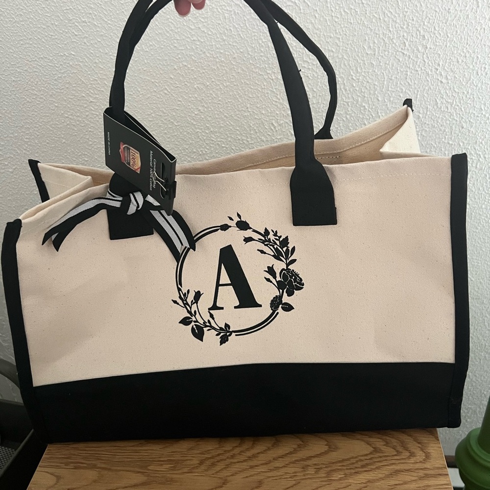 Top design initial A Black and Cream Tote Bag